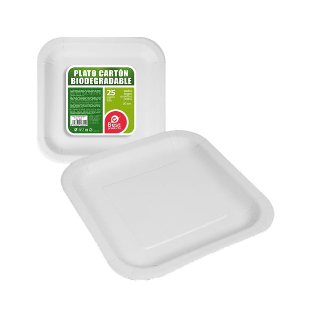 Jardibricodeco - Packung Mit 25 Weißen, Quadratischen Papptellern, 20 X 20 X 3 Cm, Beste Produkte, Grün