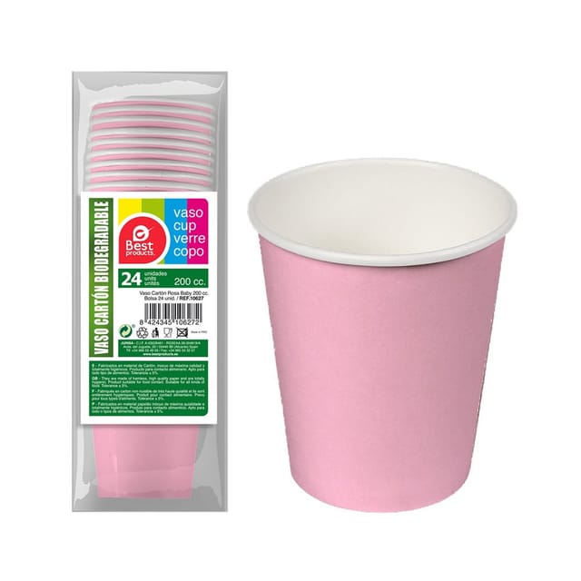 Packung Mit 24 Rosa Pappbechern Für Babys, 200 Ml, Beste Produkte, Grün