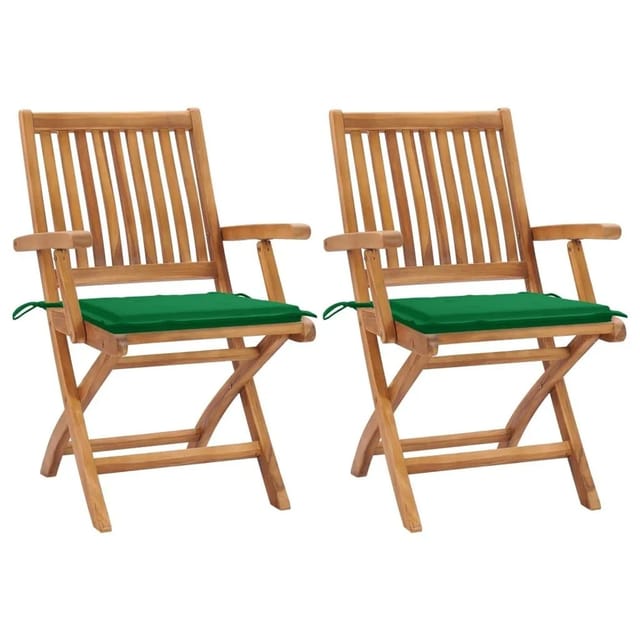 Gartenstühle 2 Stk. Mit Grünen Kissen Teak Massivholz2692-a