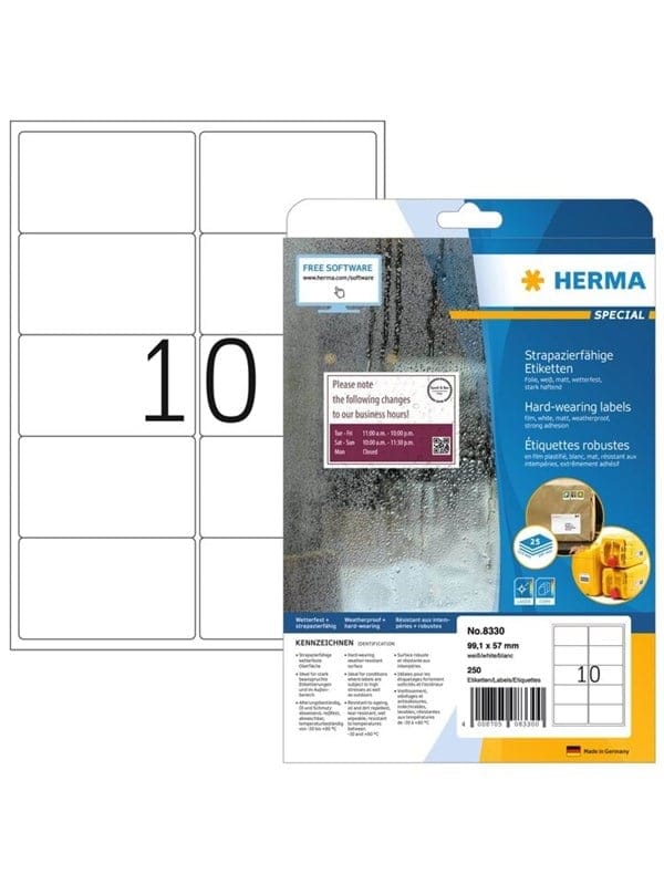 Herma - Adressetikett 99,1 X 57 Mm (b X H) Polyester Weiß 250 Etik./pack.