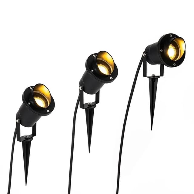 Qazqa - 3er Set Pin Spots Schwarz Inkl. Kabel Und Stecker Ip65 - Fertig