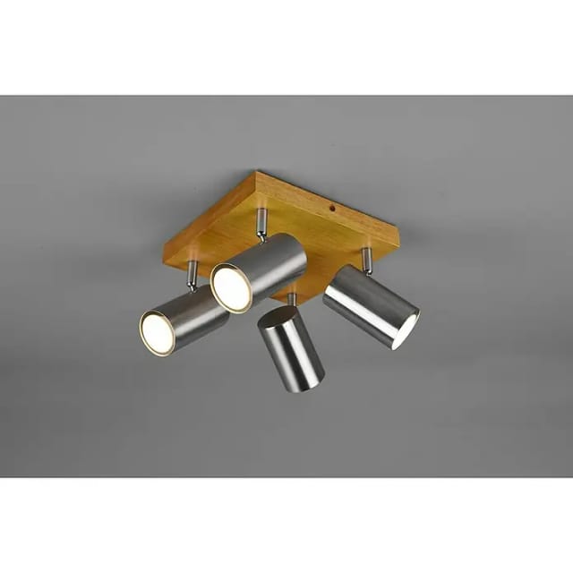 Trio Lighting - Trio Leuchten 4er Spot Marley Gu10, Nickel Matt, Holzfarbig Deckenstrahler