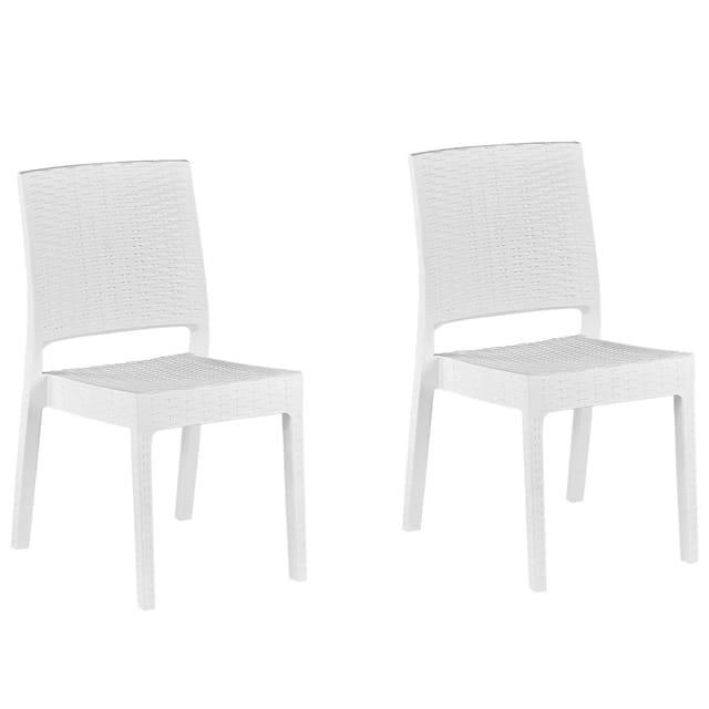 Beliani - Gartenstühle Im 2er Set Weiß Aus Kunststoff Rattanoptik Balkon / Terrasse / Gartenzubehör Outdoormöbel Modern