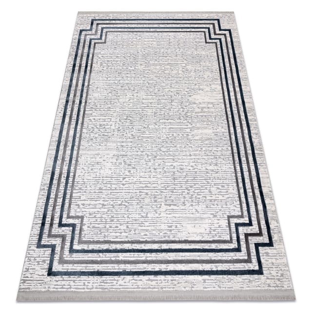 Modern Teppich Tuls Strukturell, Franse 51242 Rahmen Elfenbein / Blau Grey 180x270 Cm