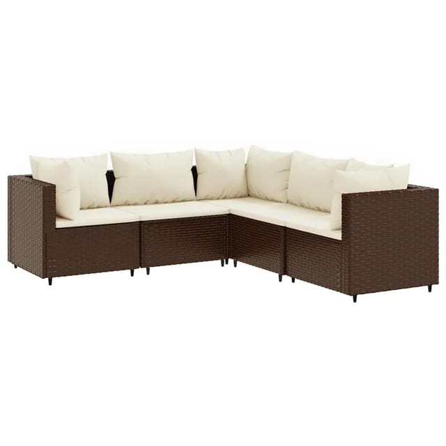 5-tlg. Garten-lounge-set Mit Kissen Braun Poly Rattan Vidaxl