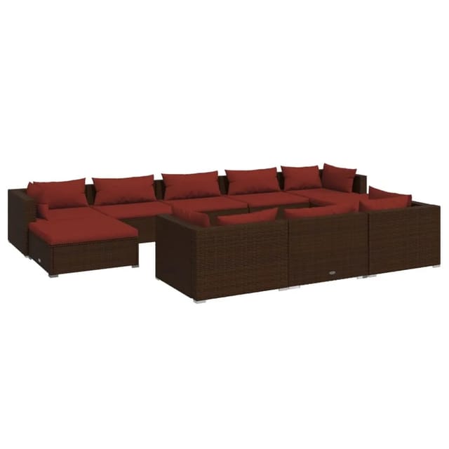 10-tlg. Garten-lounge-set Mit Kissen Braun Poly Rattan Vidaxl
