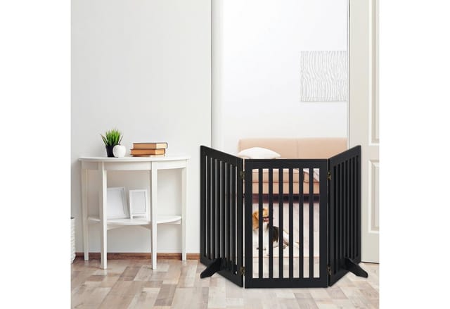 Relaxdays - Absperrgitter, H X B: 70 X 154 Cm, 3 Panel, Faltbar, Mit Füßen, Verstellbares Hunde Schutzgitter, Mdf, Schwarz