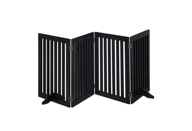 Relaxdays - Absperrgitter, H X B: 70 X 205 Cm, 4 Panel, Faltbar, Mit Füßen, Verstellbares Hunde Schutzgitter, Mdf, Schwarz