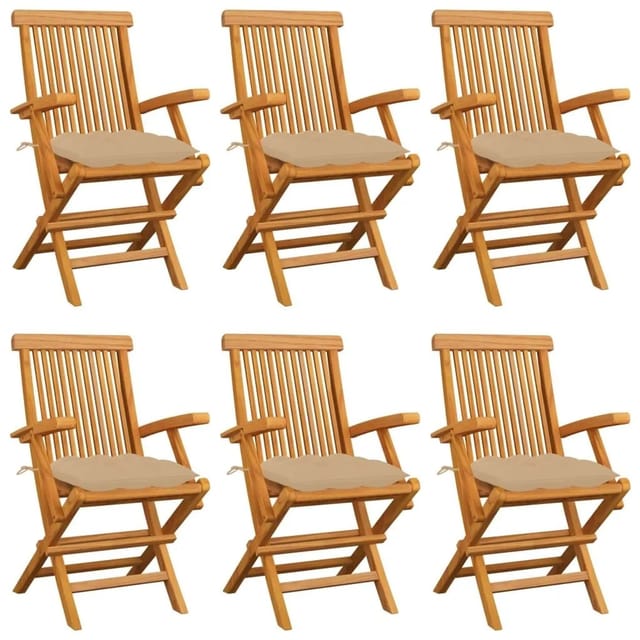 Vidaxl - Gartenstühle Mit Beigen Kissen 6 Stk. Massivholz Teak 644623