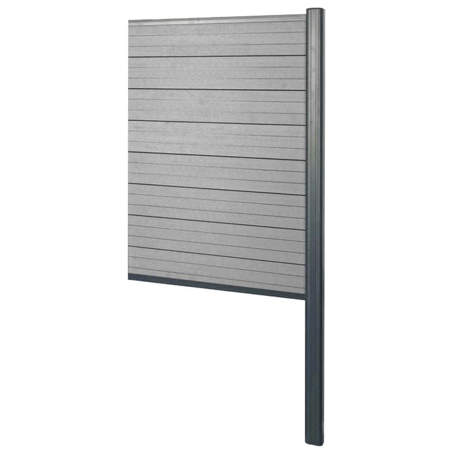 Hhg - Wpc-sichtschutz Savoie, Zaun Windschutz, Alu-pfosten Zum Einbetonieren Erweiterungselement Schmal, 95cm Grau