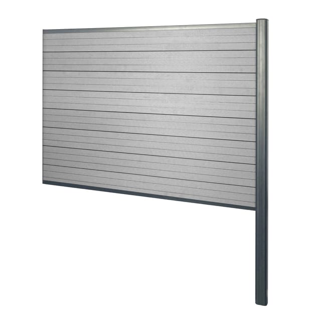 Hhg - Wpc-sichtschutz Savoie, Zaun Windschutz, Alu-pfosten Zum Einbetonieren Erweiterungselement, 185cm Grau