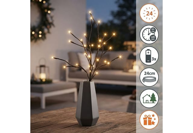 Led Lichterzweig 70 Cm Batteriebetrieben Für Außen Und Innen - 24 Led - Deko Ast Warm Weiß Beleuchtet Mit Timer