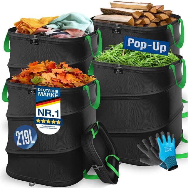 Kesser® Pop-up-gartensack, Selbststehend - 4x 219 L, Schwarz / Hellgrün