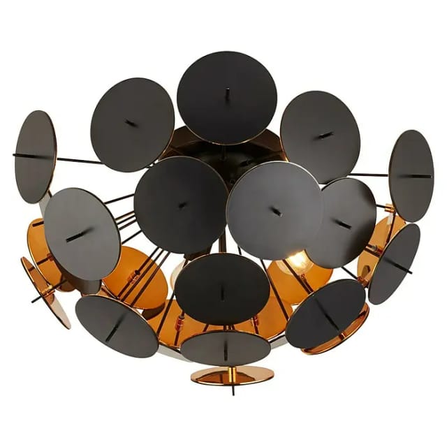 Searchlight Discus - 3 Hellschwarze, Goldene Semi-flush-lampe