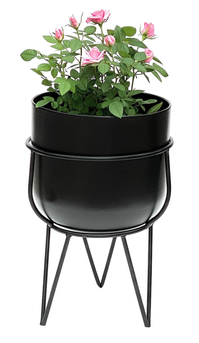 Dandibo Blumenhocker Mit Topf Metall Schwarz 42,5 Cm Blumenständer 96151 Blumensäule Modern Pflanzenständer Pflanzenhocker