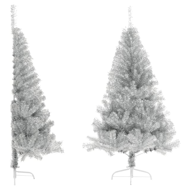 Vidaxl Halb Kunst-weihnachtsbaum Mit Silberner Halterung 120 Cm Pet