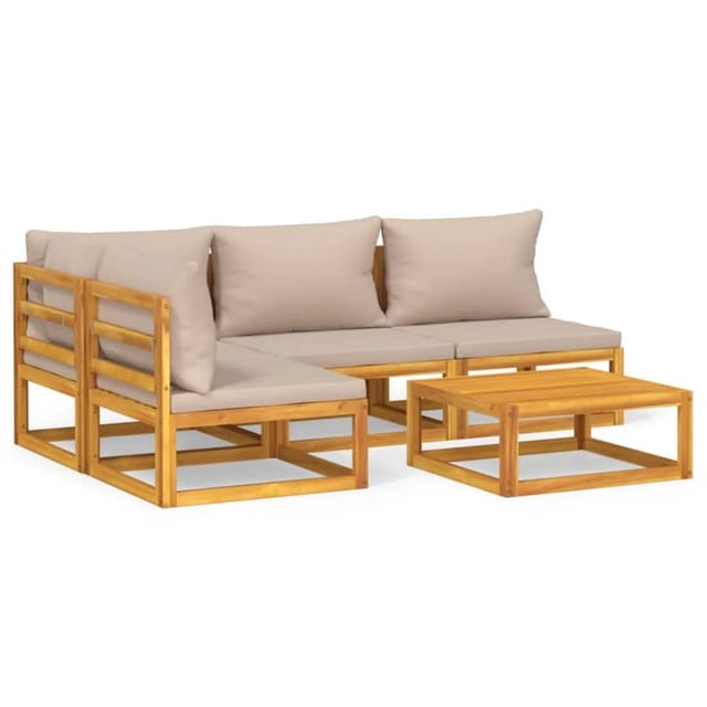 vidaXL 5-tlg Garten-Lounge-Set mit Taupe Kissen Massivholz Modell 3