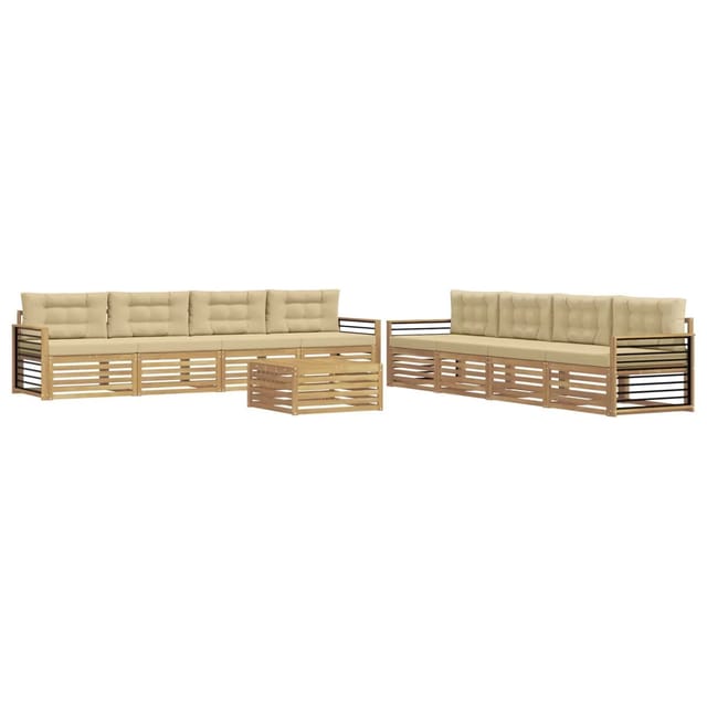 vidaXL Outdoor-Sofagarnitur mit Kissen 9-Tlg Weiß und Beige Polyester 3390258