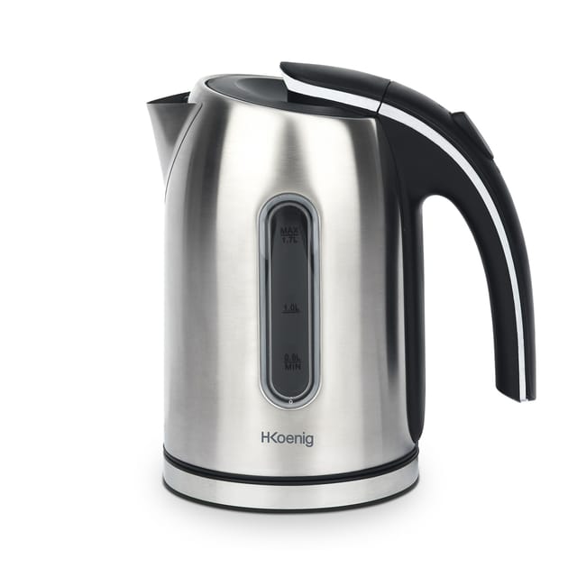 H.Koenig BO17 Wasserkocher, 1,7 L, Wasserstandsanzeige, 2200 W, Edelstahl, Silber