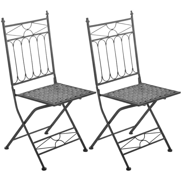 CLP 2er Set Klappstühle Asina, platzsparende Gartenstühle für den Außenbereich, romantische Balkonstühle im Jugendstil, leicht verstaubar