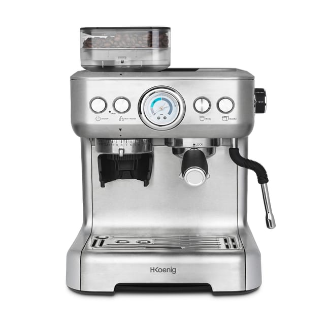 H.Koenig Espressomaschine mit Mahlwerk EXPRO980, Körnungsbehälter, 15 Mahlgrößen, italienische Pumpe, 1 oder 2 Tassen