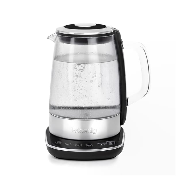 H.Koenig BO600 Elektrischer Wasserkocher, 1,5 L, Glas und Edelstahl