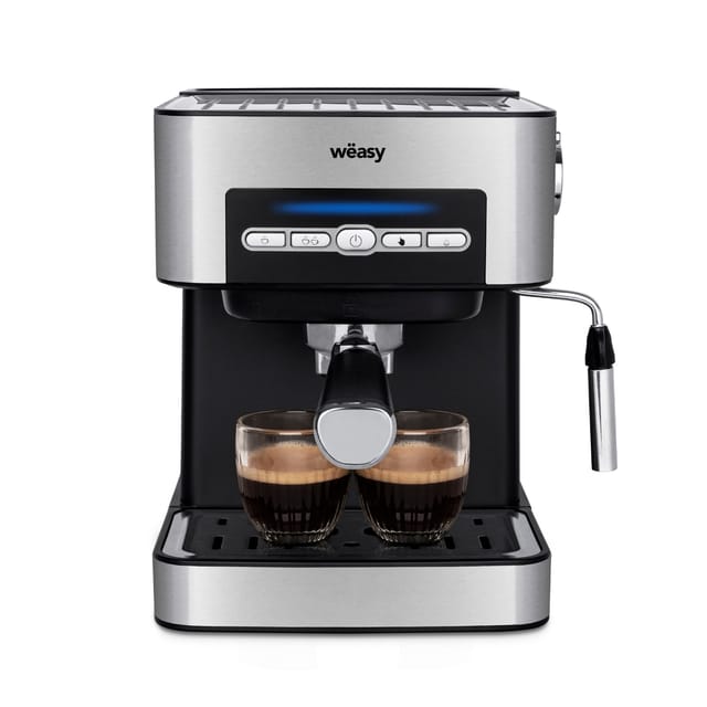 Wëasy Espressomaschine KFX32 / Fassungsvermögen 1,6 L / 4 Programme / Filter aus Edelstahl und Messlöffel / Edelstahl/ 850 W / Silber