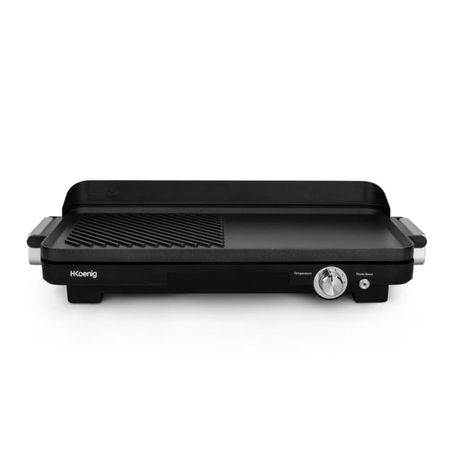 H.Koenig Grill und Plancha GRX330 / Elektrisch und kompakt / Für drinnen und draußen / Antihaftbeschichtung / Fleisch, Fisch, Gemüse