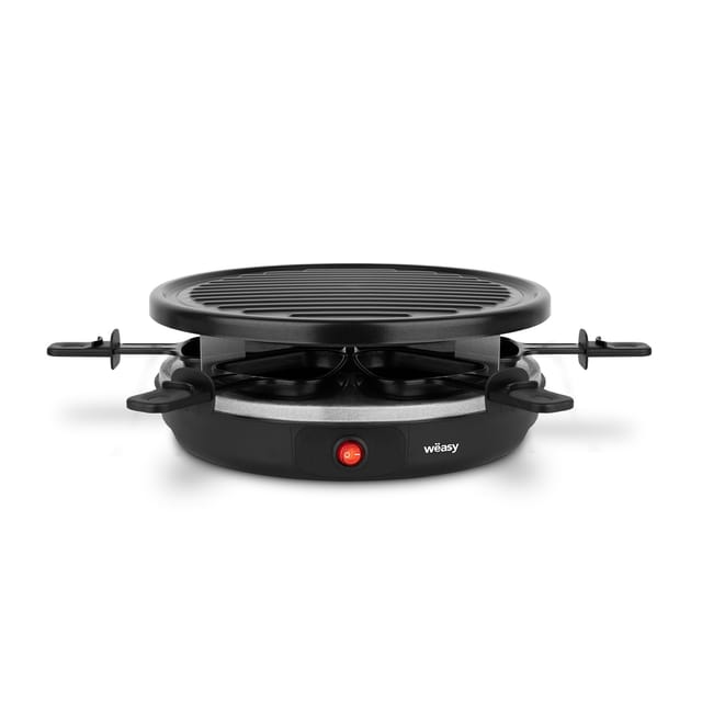 Wëasy Raclette Gerät und Grill LUGA60, 6 Personen, Antihaftbeschictung, 900 W, rund Edelstahl, schwarz