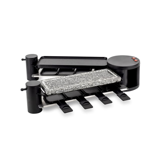 H.Koenig RP360 Raclette / 8 Personen / 4 Funktionen / 360° Drehgelenk / klappbar / 1200 W / Schwarz