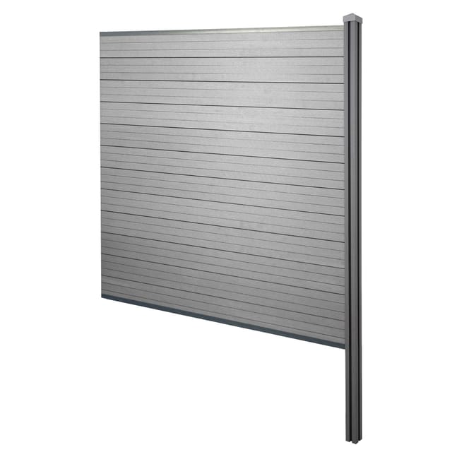 Hhg - Wpc-sichtschutz Savoie, Windschutz Zaun, Wpc-pfosten Zum Einbetonieren Erweiterungselement, 188cm Grau