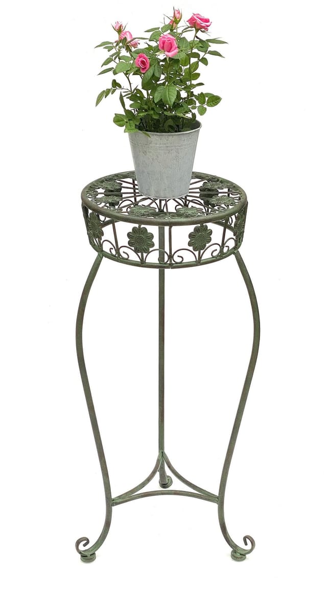 Dandibo - Blumenhocker Metall Grün Rund 75 Cm Blumenständer 96008 L Blumensäule Antik Pflanzenständer Pflanzenhocker Vintage
