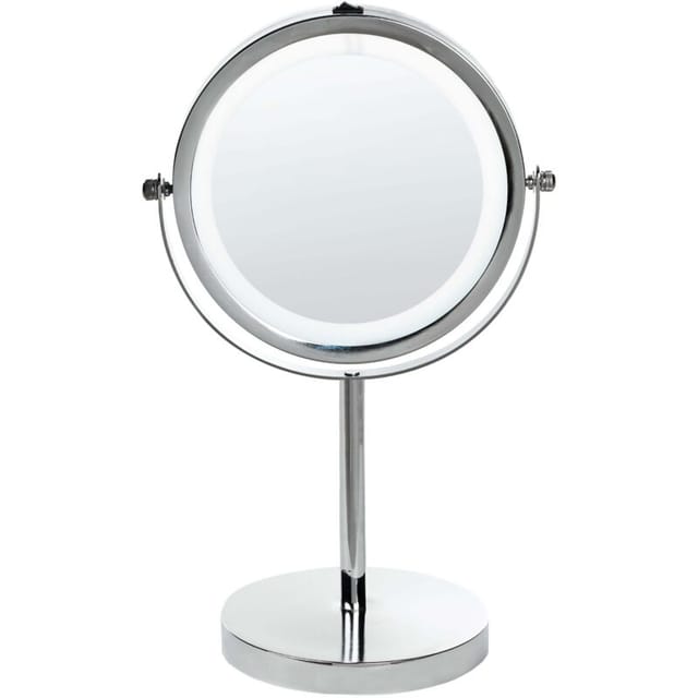 Beliani - Kosmetikspiegel Silber Dia. 20 Cm Metall Mit Led Beleuchtung Vergrößerung Rund Glamour Modern Für Badezimmer Für Schminktisch
