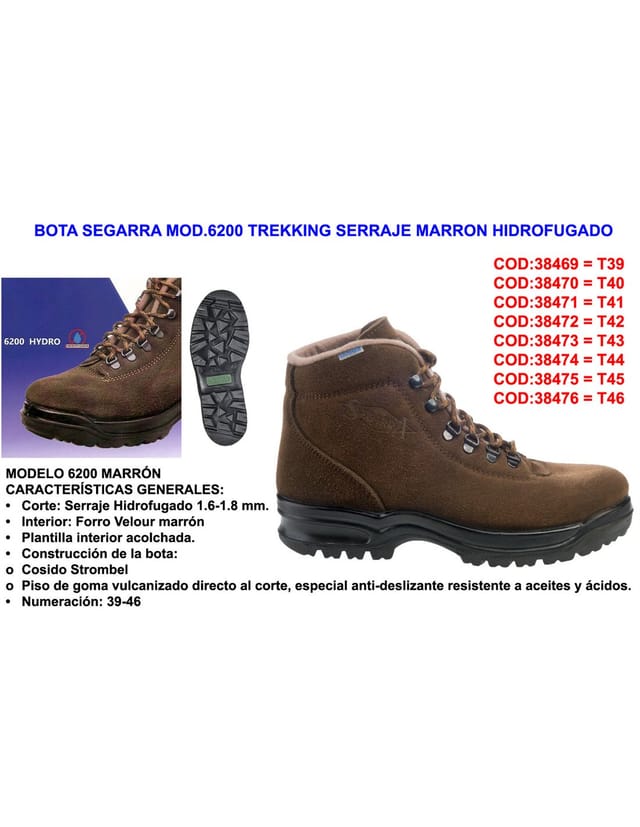 Segarra Stiefel Mod. 6200 Trekking Wasserdicht Braun Wildleder T. 44