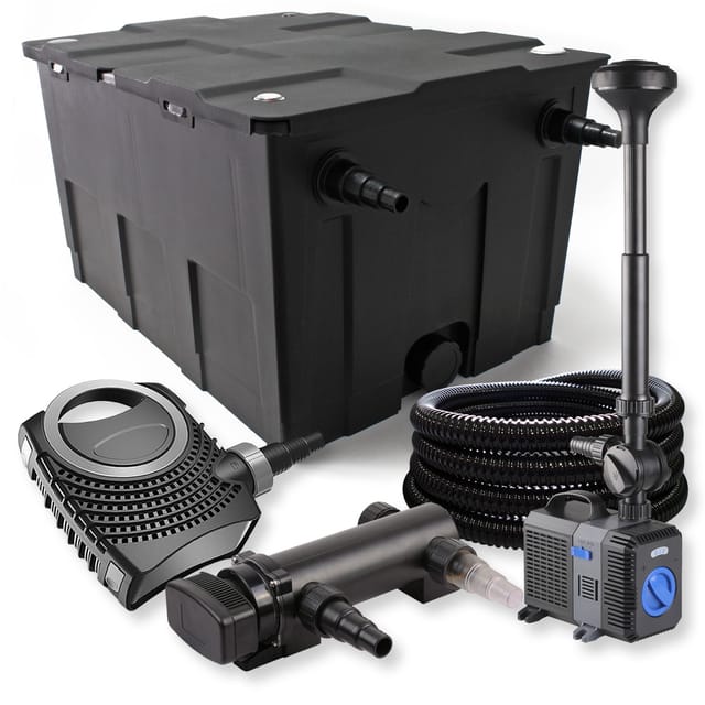 Sunsun - Komplettset: Cbf-550 Teichfilter Bis 60000 L Teichfilteranlage, Ctf-8000 Teichpumpe 8000l/h 70w, Cuv-318 Teichklärer 18w, 25m Teichschlauch 25 Mm, Ctp-2803 Springbrunnen 3000l/h 10w