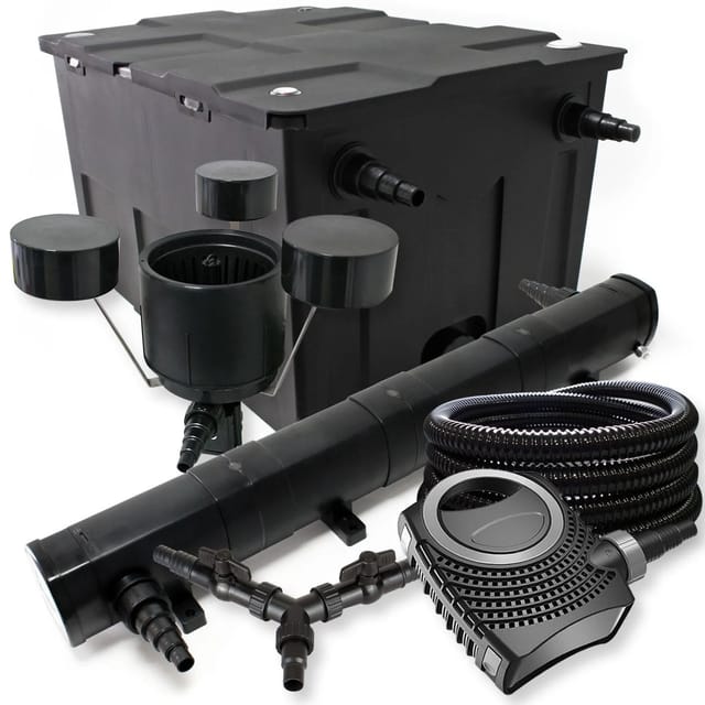 Sunsun Komplettset: Cbf-550 Teichfilter Bis 60000 L Teichfilteranlage, Ctf-8000 Teichpumpe 8000l/h 70w, Cuv-272 Teichklärer 72w, 25m Teichschlauch 25 Mm, Csp-250 Skimmer 2500l/h 45w, Y-verteiler
