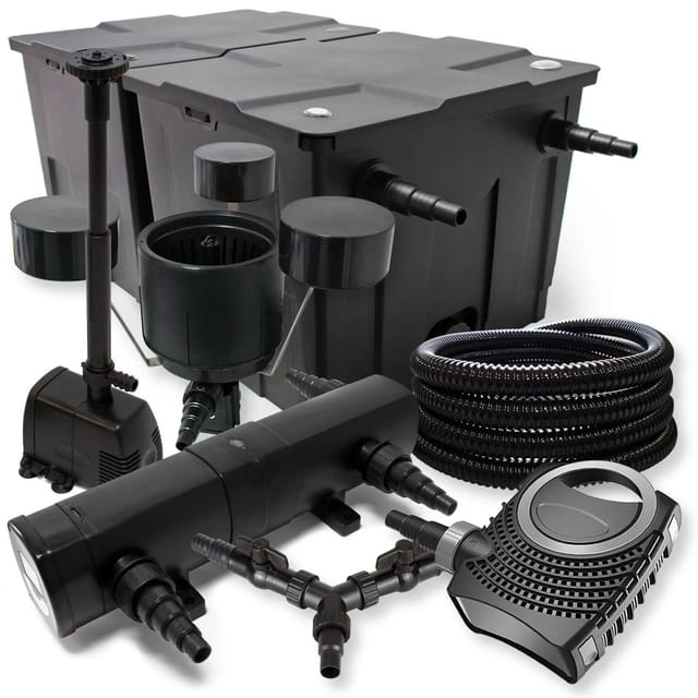 Sunsun Komplettset: Cbf-350b Teichfilter Bis 60000l, Ctf-8000 Teichpumpe 8000l/h 70w, Cuv-236 Teichklärer 36w, 25m Teichschlauch 25mm, Csp-250 Skimmer 2500l/h, Hj-943 Springbrunnen 800l/h, Y-verteiler