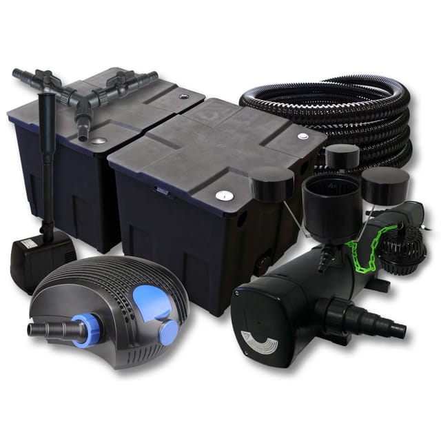 Sunsun Komplettset: Cbf-350b Teichfilter Bis 60000 L, Ctf-12000 Teichpumpe 12000l/h 100w, Cuv-272 Teichklärer 72w, 25m Schlauch 25mm, Csp-250 Skimmer 2500l/h, Hj-943 Springbrunnen 800l/h, Y-verteiler