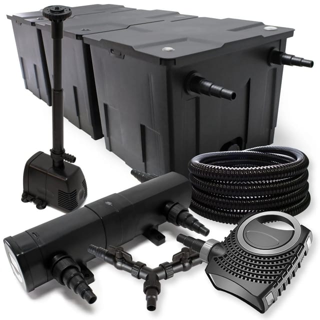 Sunsun Komplettset: Cbf-350c Teichfilter Bis 90000 L Teichfilteranlage, Ctf-8000 Teichpumpe 8000l/h 70w, Cuv-236 Teichklärer 36w, 25m Teichschlauch 25 Mm, Hj-943 Springbrunnen 800l/h 16w, Y-verteiler