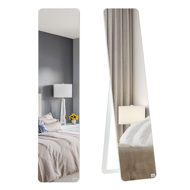 Homcom - Standspiegel Ganzkörperspiegel Mit Klappbaren Rahmen Schminkspiegel Frei Stehend Oder An Der Wand Montiert Stabil Für Wohnzimmer Oder Ankleidezimmer Kiefernholz Mdf Weiß 37 X 43 X 156 Cm