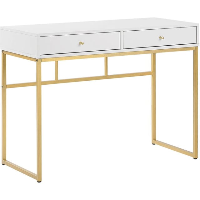 Beliani - Schreibtisch Weiß /gold Aus Mdf-platte Metallgestell 2 Schubladen Rechteckig Wohnzimmer Schlafzimmer Modernes Design Glamour-stil