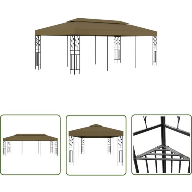 Happyshopping - The Living Store Pavillon 6x3 M Taupe 180 G/m² - Pavillon - Gartenpavillon - Outdoor Möbel - Sonnenschutz - Grillparty