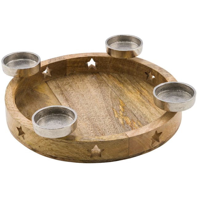 Mango Advents Kerzenhalter - 48 Cm - Massiv Holz Kerzenständer Mit Aluminium Haltern - Weihnachten Winter Dekoration Adventskranz Adventsleuchter