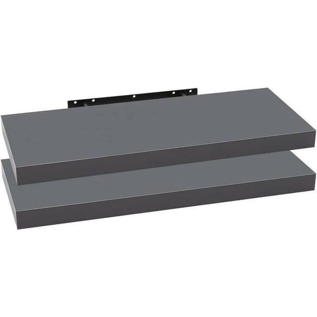 2er Set Wandregal Bücherregal Deko Wandablagen Mdf Holz Hängeregal Dunkelgrau 110x22.9x3.8cm - Woltu