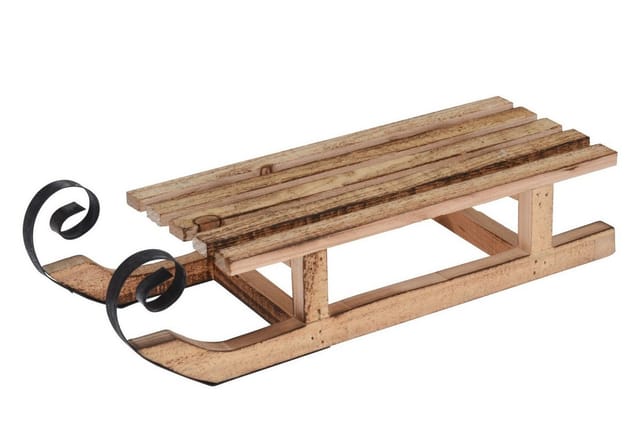 Deko Holz Schlitten Geflammt - 40 Cm - Mit Metallkufen