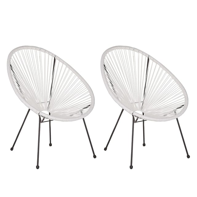 Beliani - Gartenstuhl 2er Set Weiß Polyrattan Spaghetti-optik Modern Mexikanischer Stil Outdoor Balkon Terrasse Garten Möbel