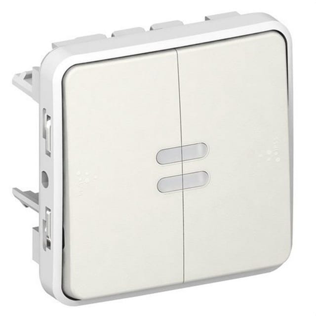 Legrand 069636 Doppeltaster, Wasserdicht, No+nf, Beleuchtet, Plexo, Kombinierbar, Ip55, 10 A, Weiß