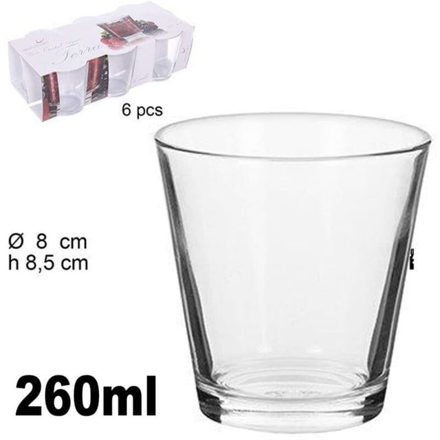 Trade Shop Traesio - Trade Shop - Set Mit 6 Transparenten Gläsern, 260 Ml, Für Tisch, Glas, Wasser, Durchmesser 8 Cm, Höhe 8,5 Cm -