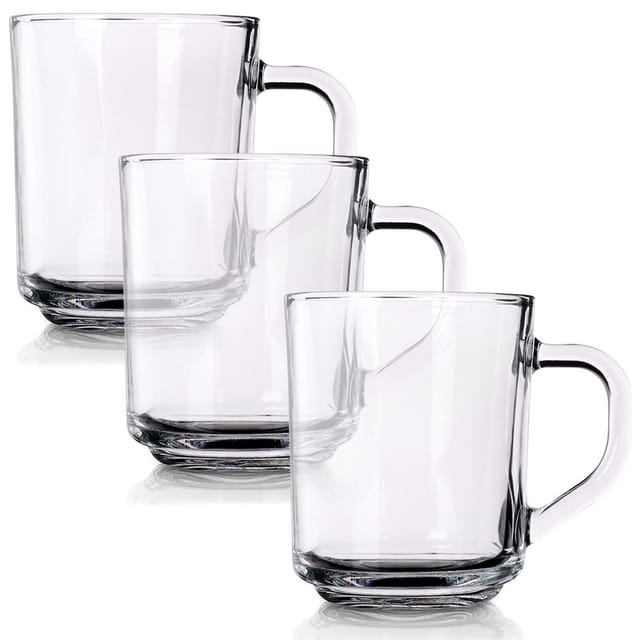Set Of Three Glasses With Handles - Thick Glass Microwave Safe