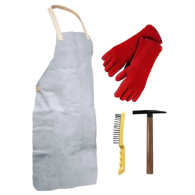 Profi-schweißer-ausrüstungskit: Schürze + Paar Handschuhe + Hammer + Bürste